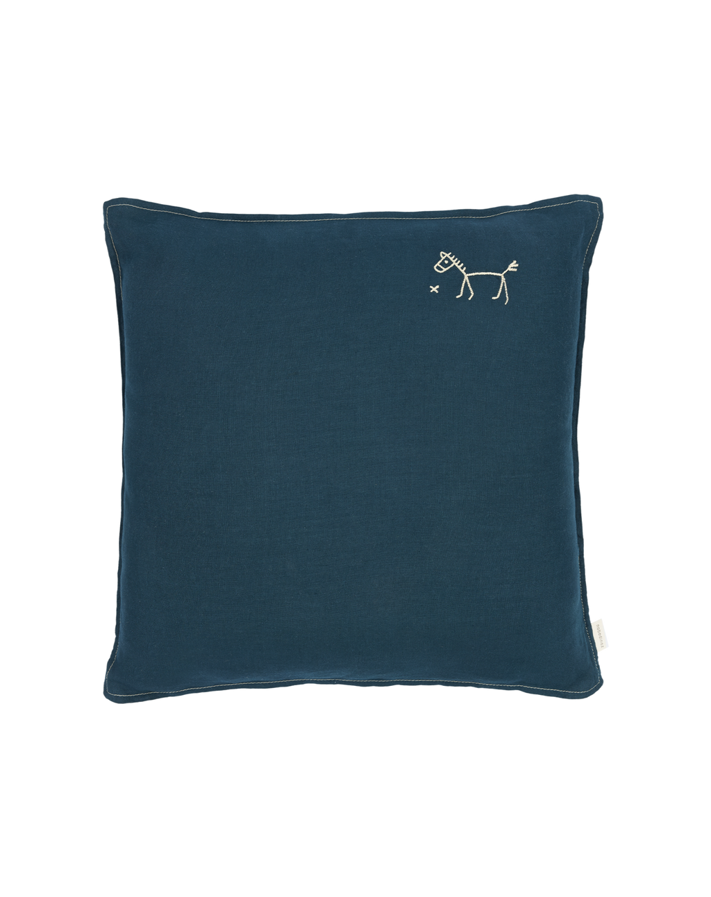 Embroidered square cushion in washed French linen L1N0