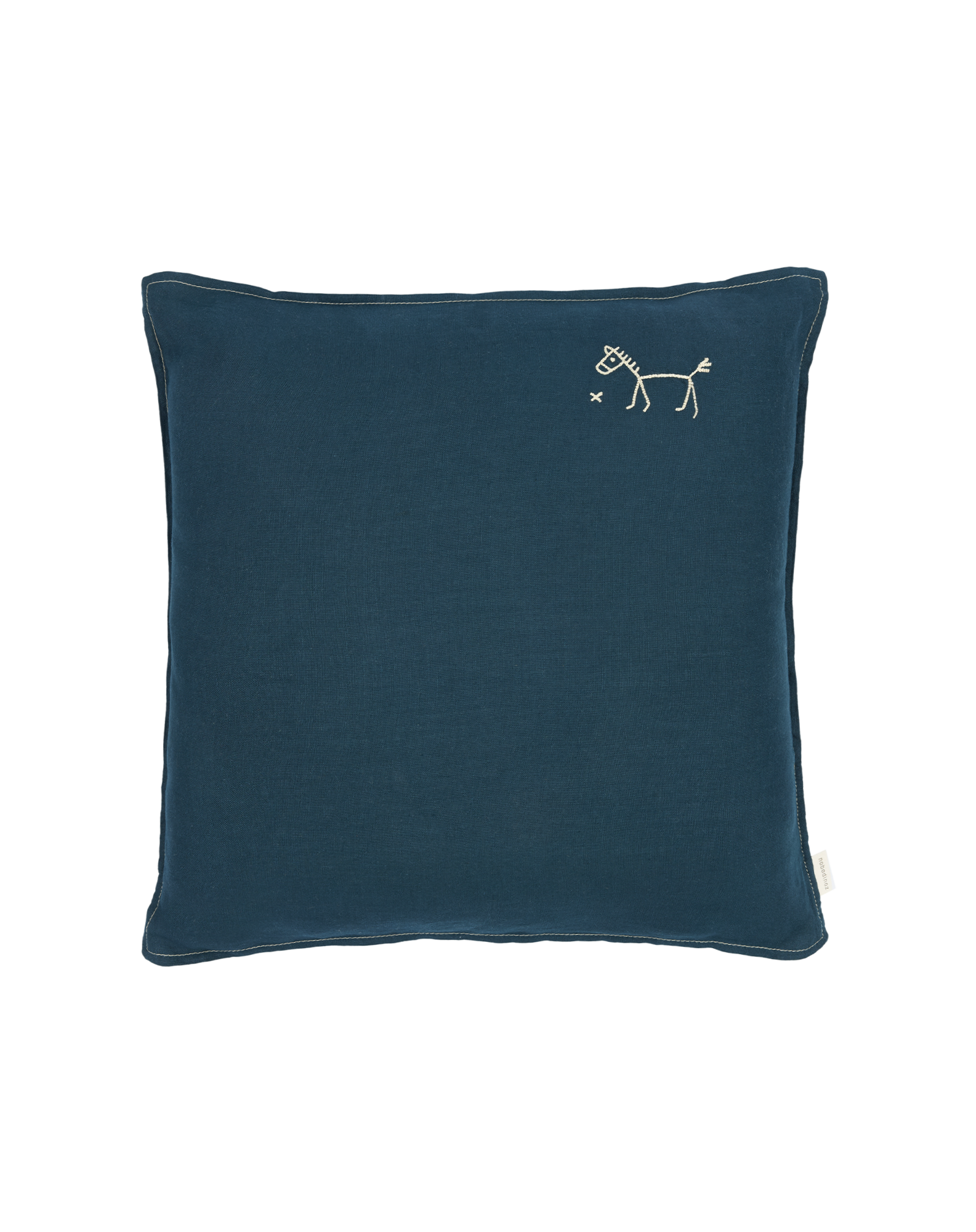 Coussin carré brodé en lin français lavé L1N0