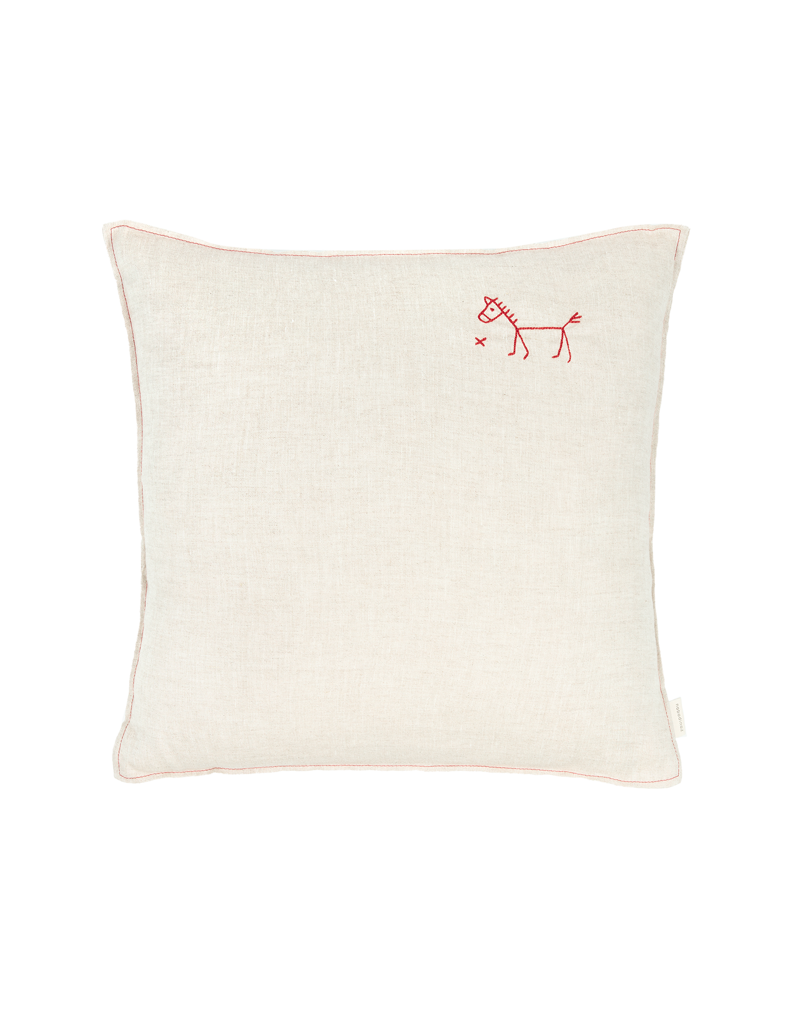 Coussin carré brodé en lin français lavé L1N0