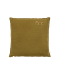 Embroidered square cushion in washed French linen L1N0