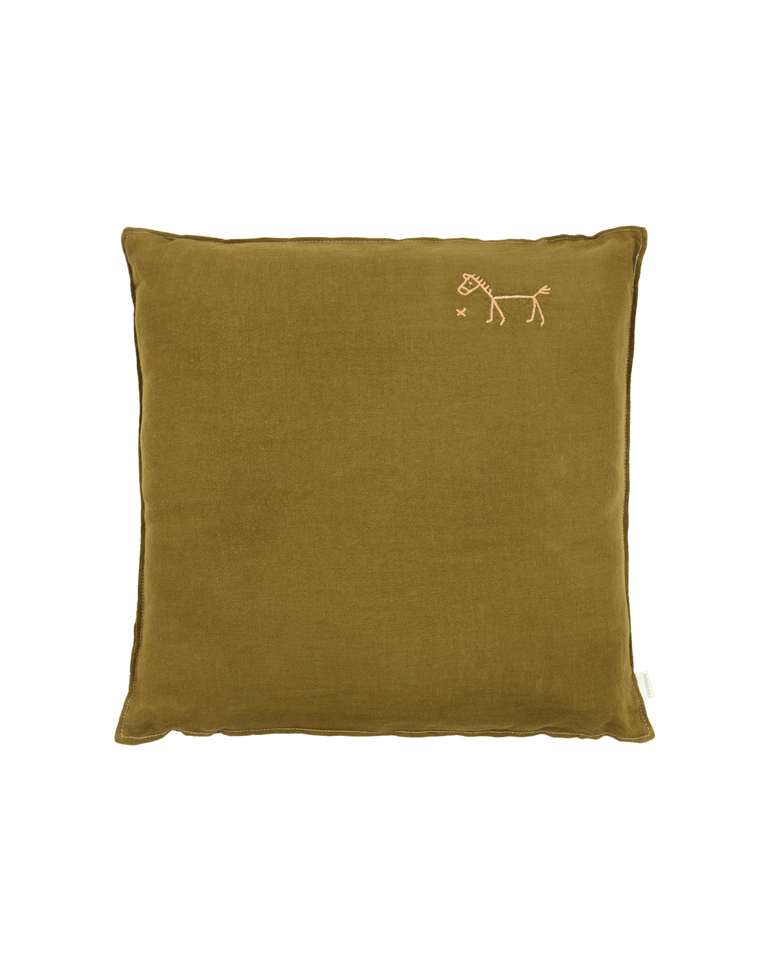 Coussin carré brodé en lin français lavé L1N0