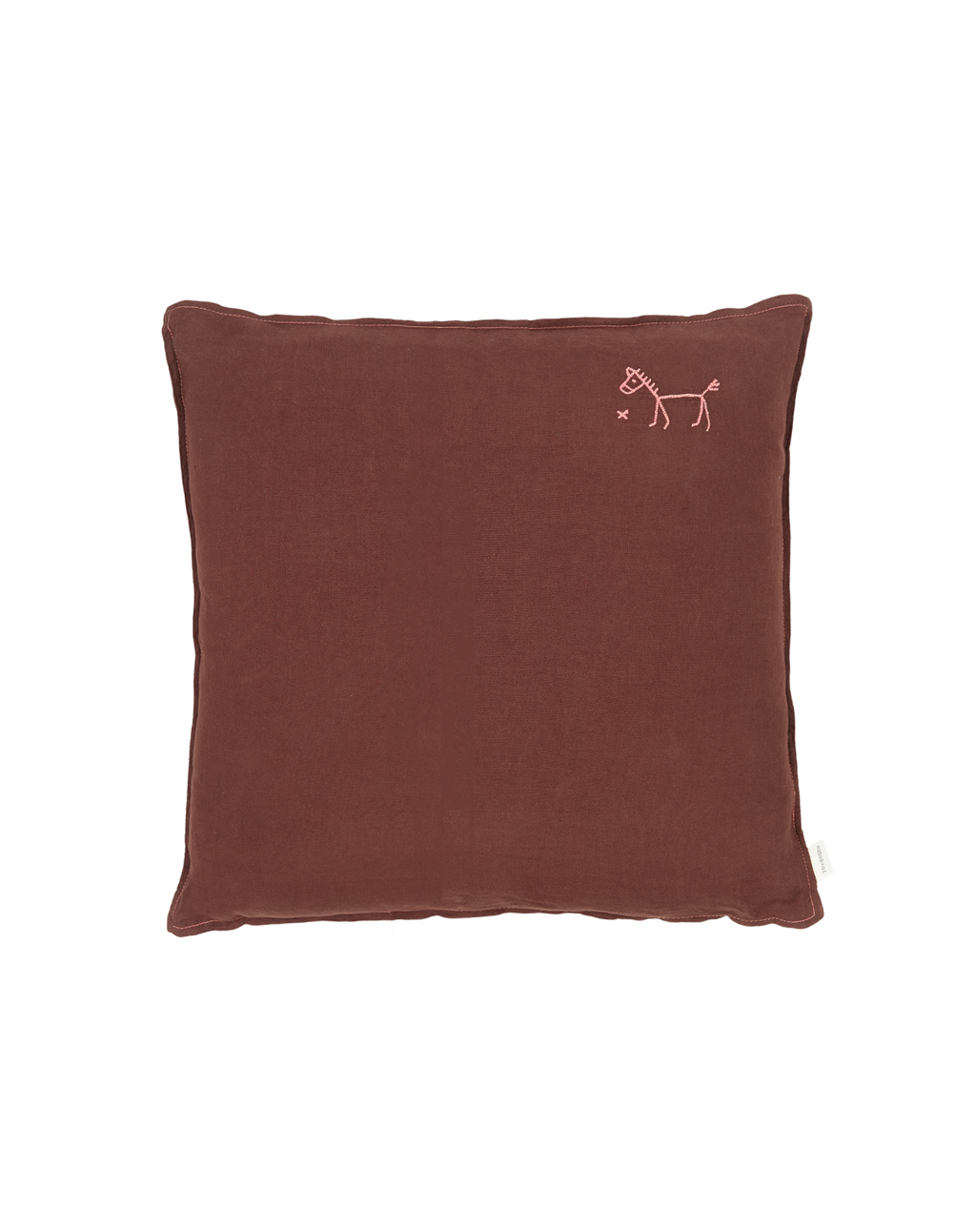 Embroidered square cushion in washed French linen L1N0