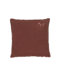 Embroidered square cushion in washed French linen L1N0