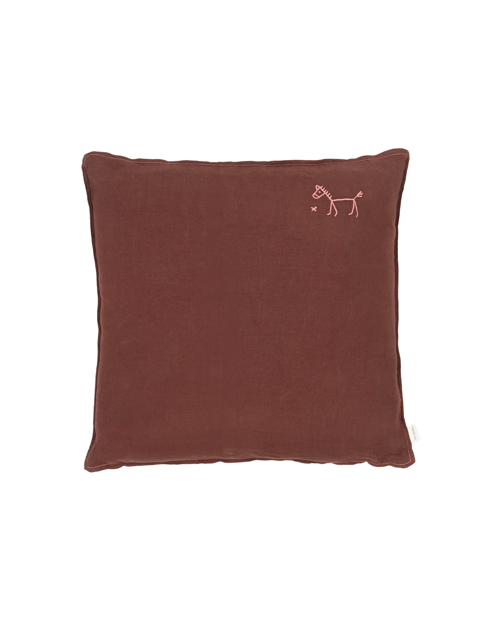 Coussin carré brodé en lin français lavé L1N0
