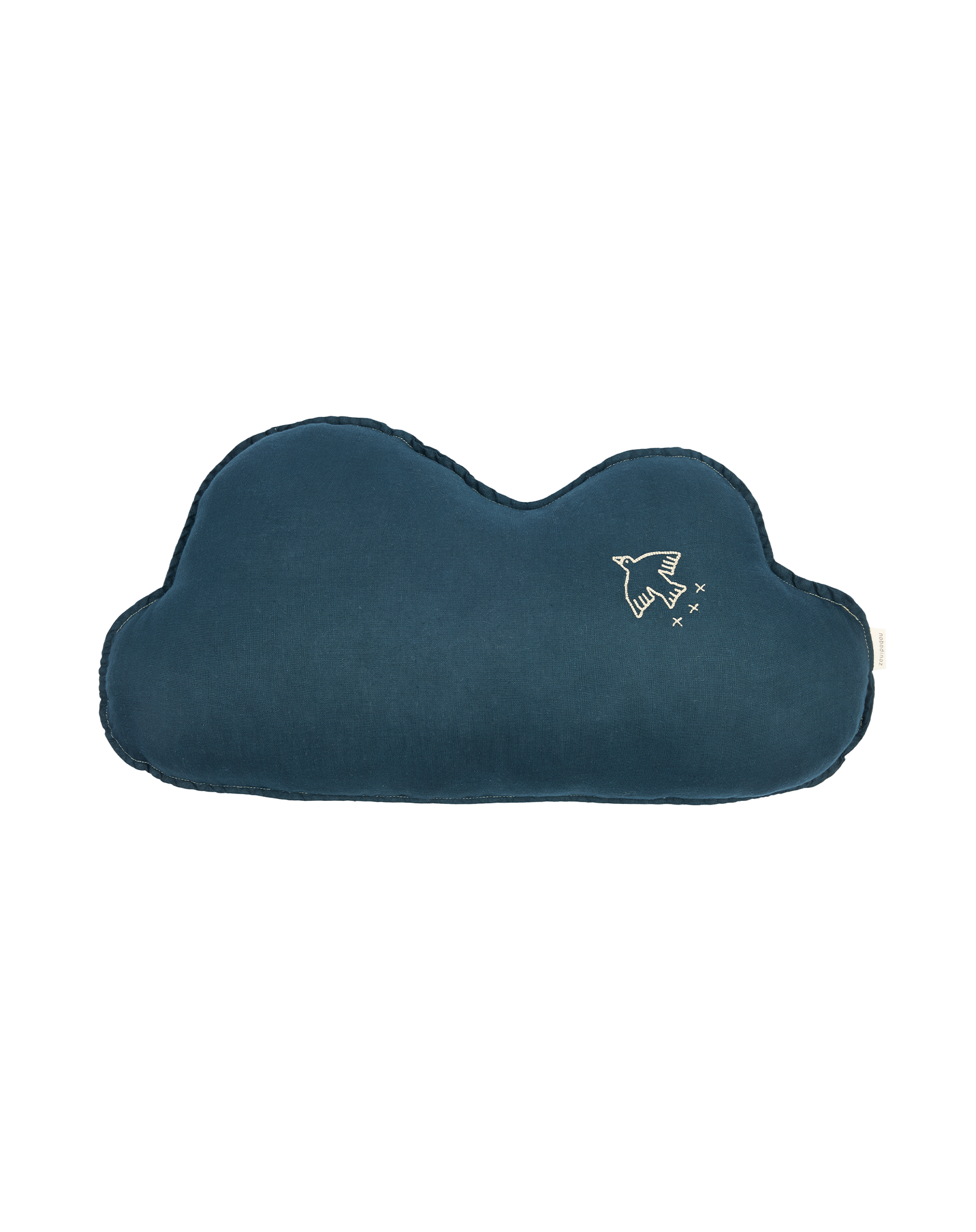 Cloud cushion in washed French linen - Bird embroidery - L1N0
