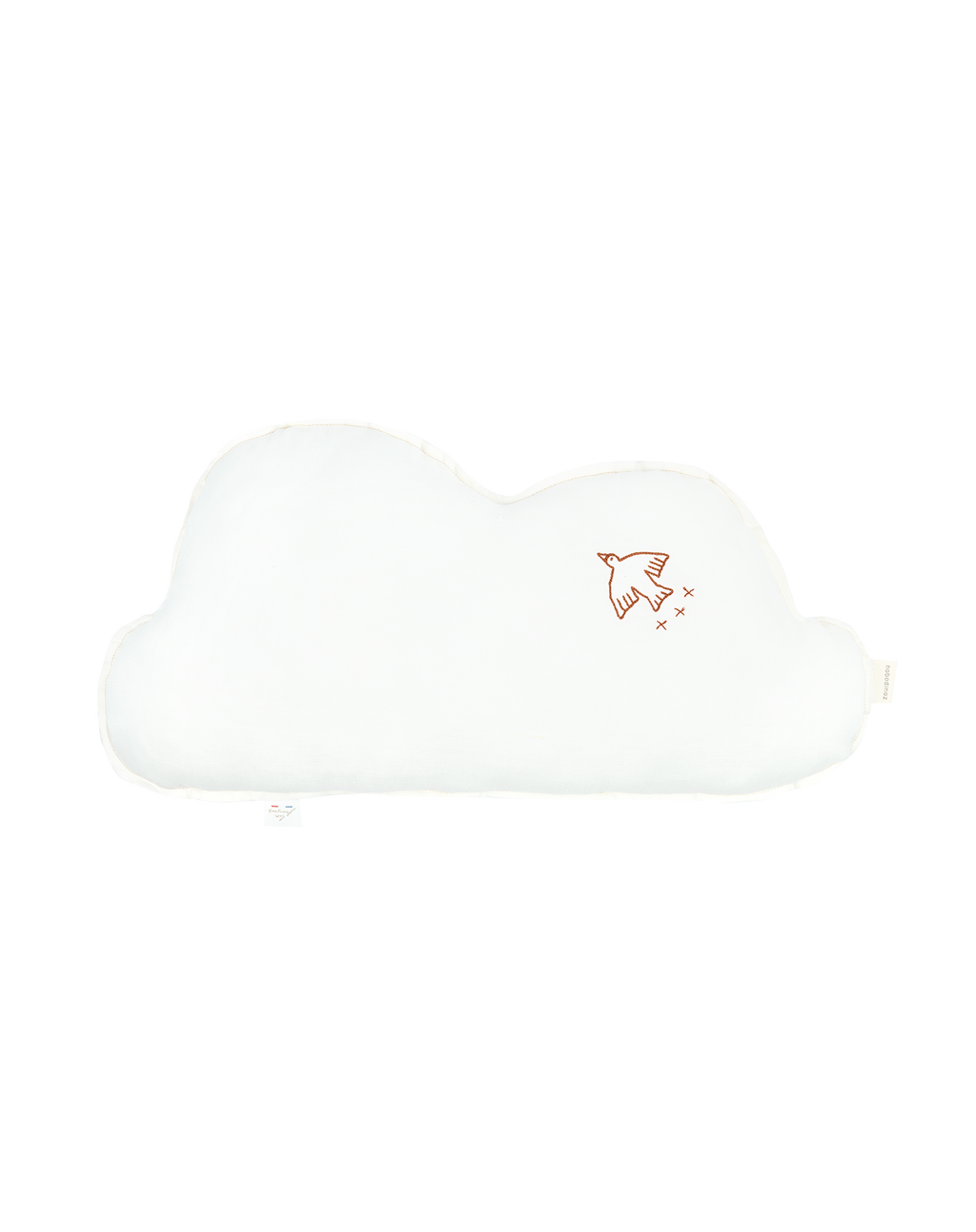 Coussin nuage en lin français lavé - Broderie oiseau - L1N0