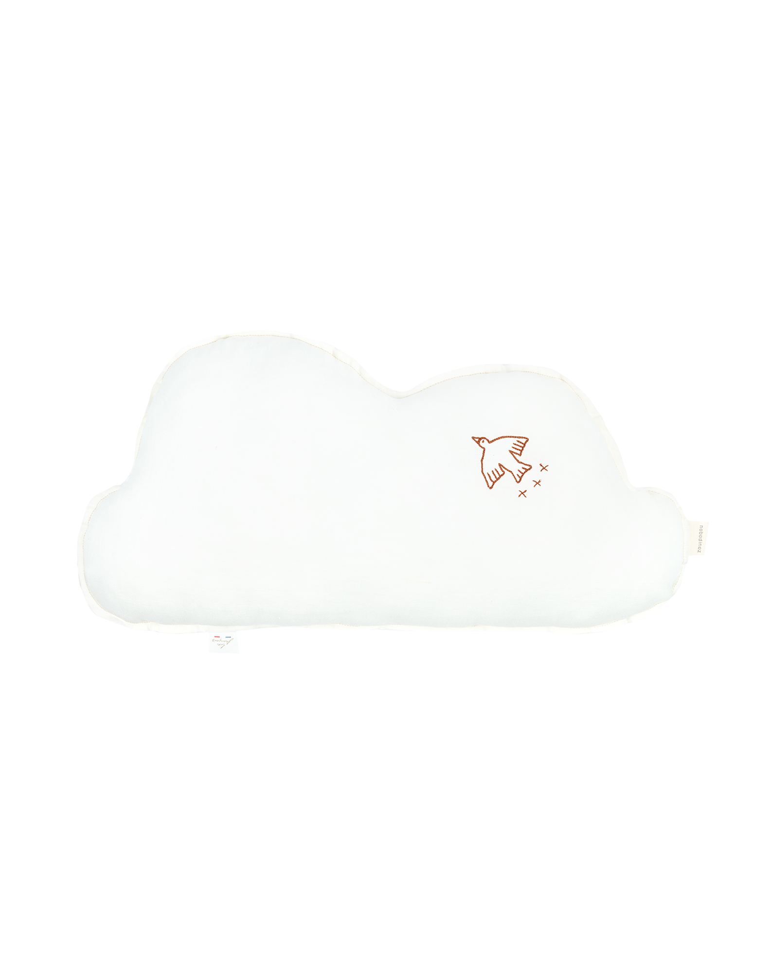 Cloud cushion in washed French linen - Bird embroidery - L1N0
