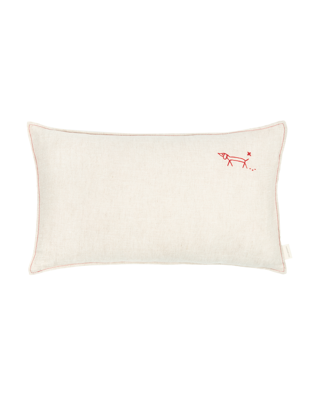 Embroidered rectangular cushion in washed French linen L1N0