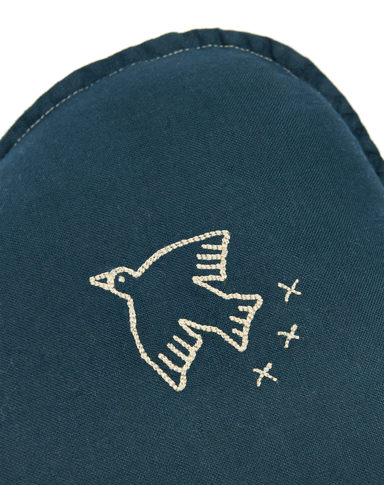 Cloud cushion in washed French linen - Bird embroidery - L1N0