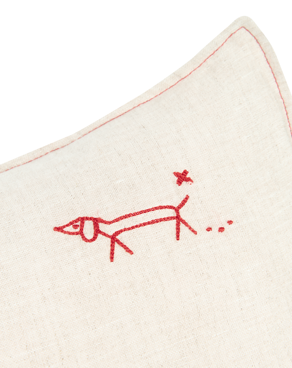 Embroidered rectangular cushion in washed French linen L1N0
