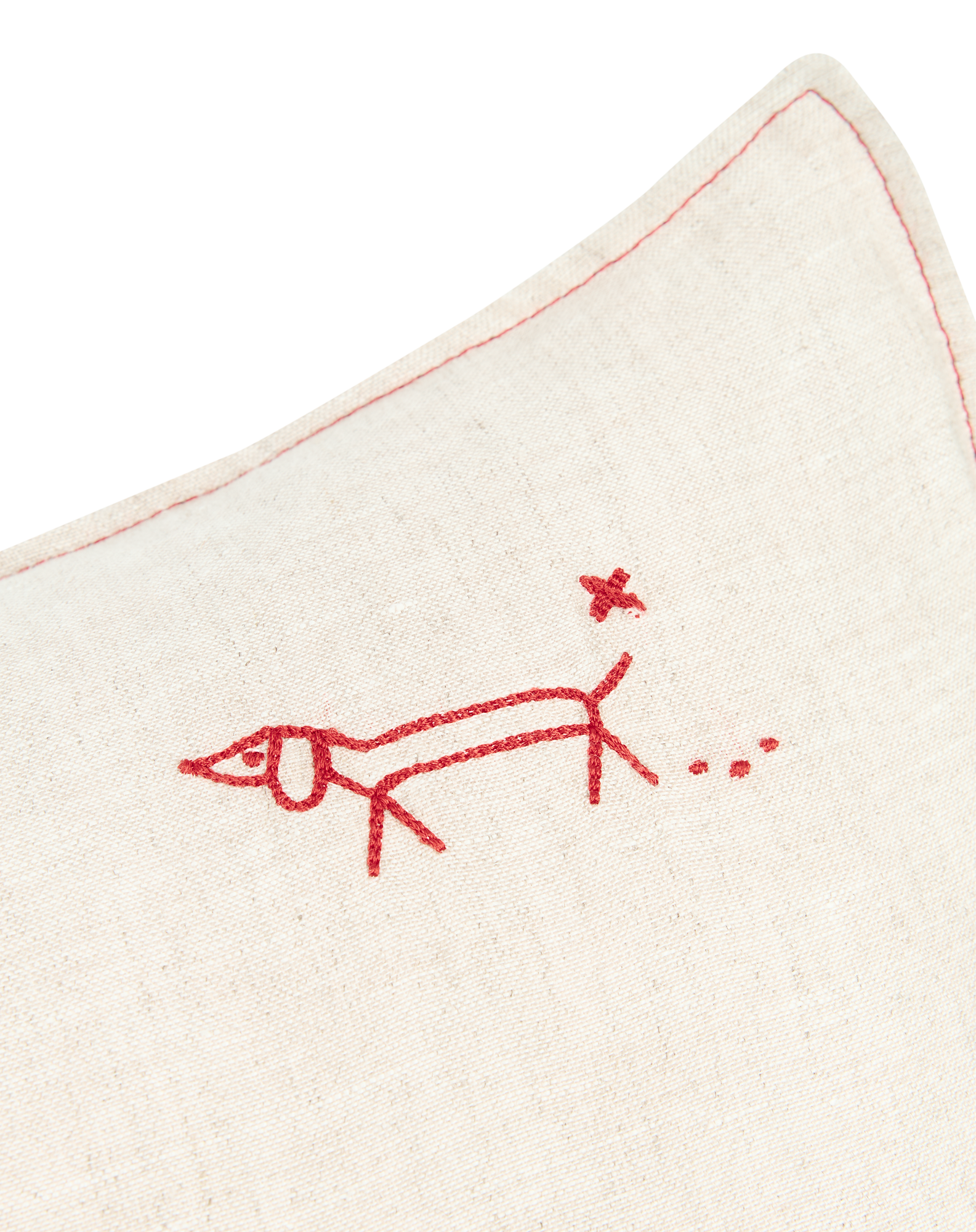 Coussin rectangulaire brodé en lin français lavé L1N0