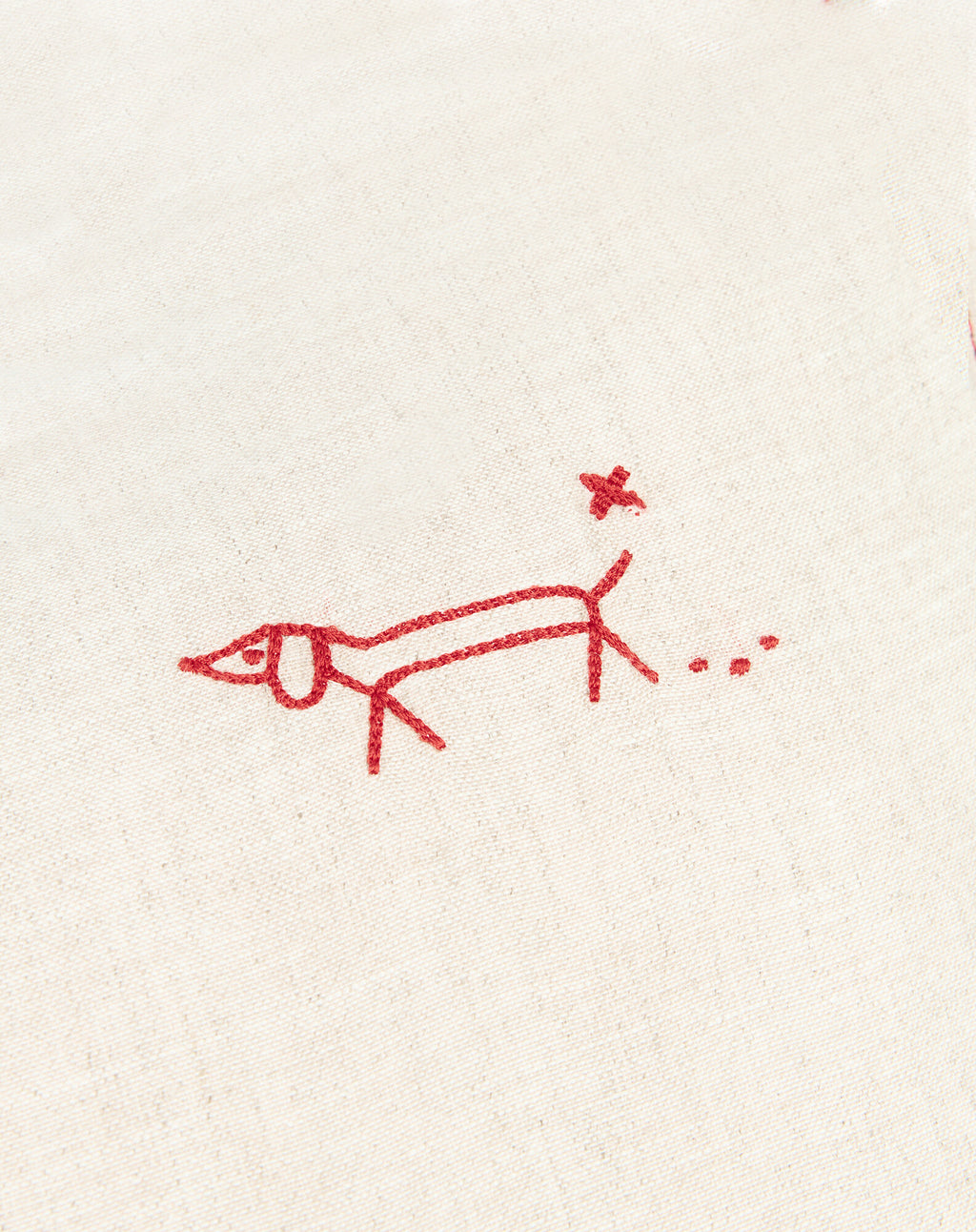 Embroidered rectangular cushion in washed French linen L1N0