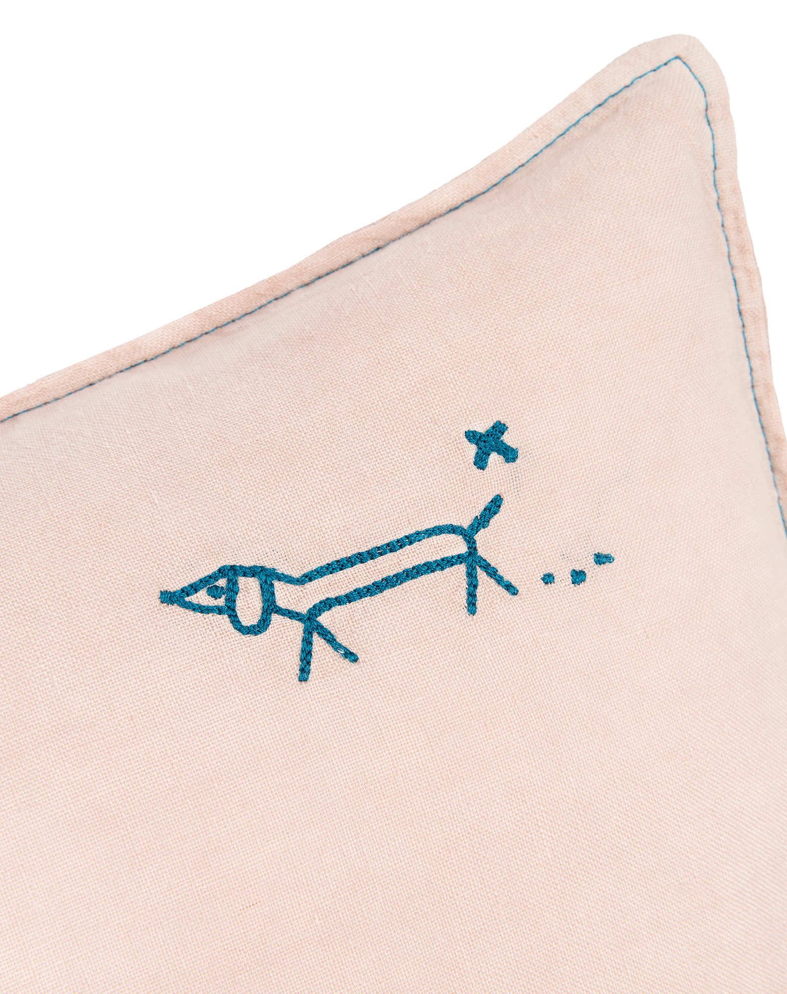 Coussin rectangulaire brodé en lin français lavé L1N0