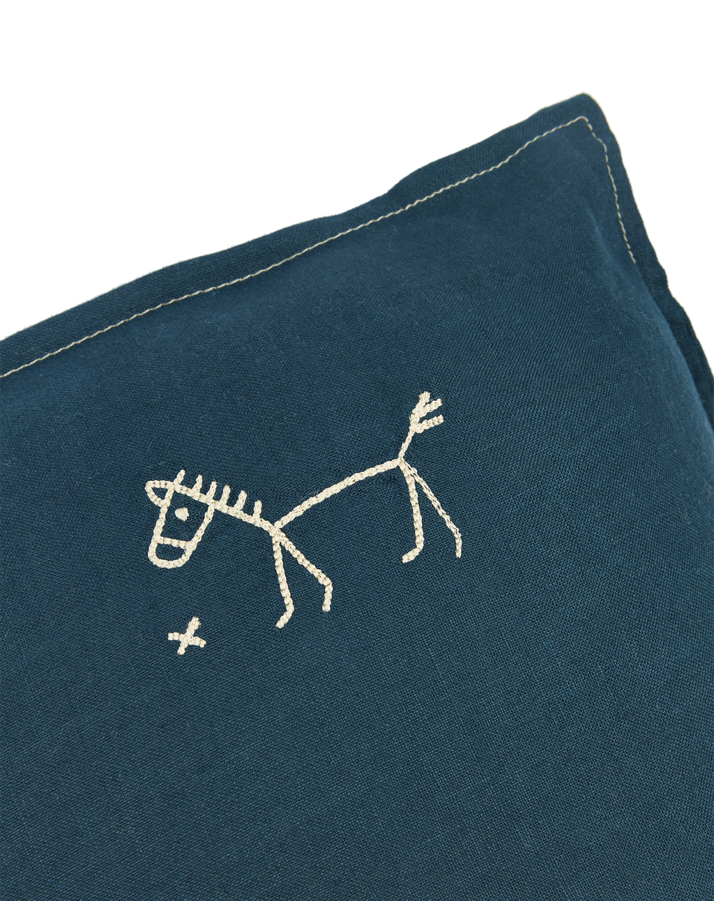 Embroidered square cushion in washed French linen L1N0