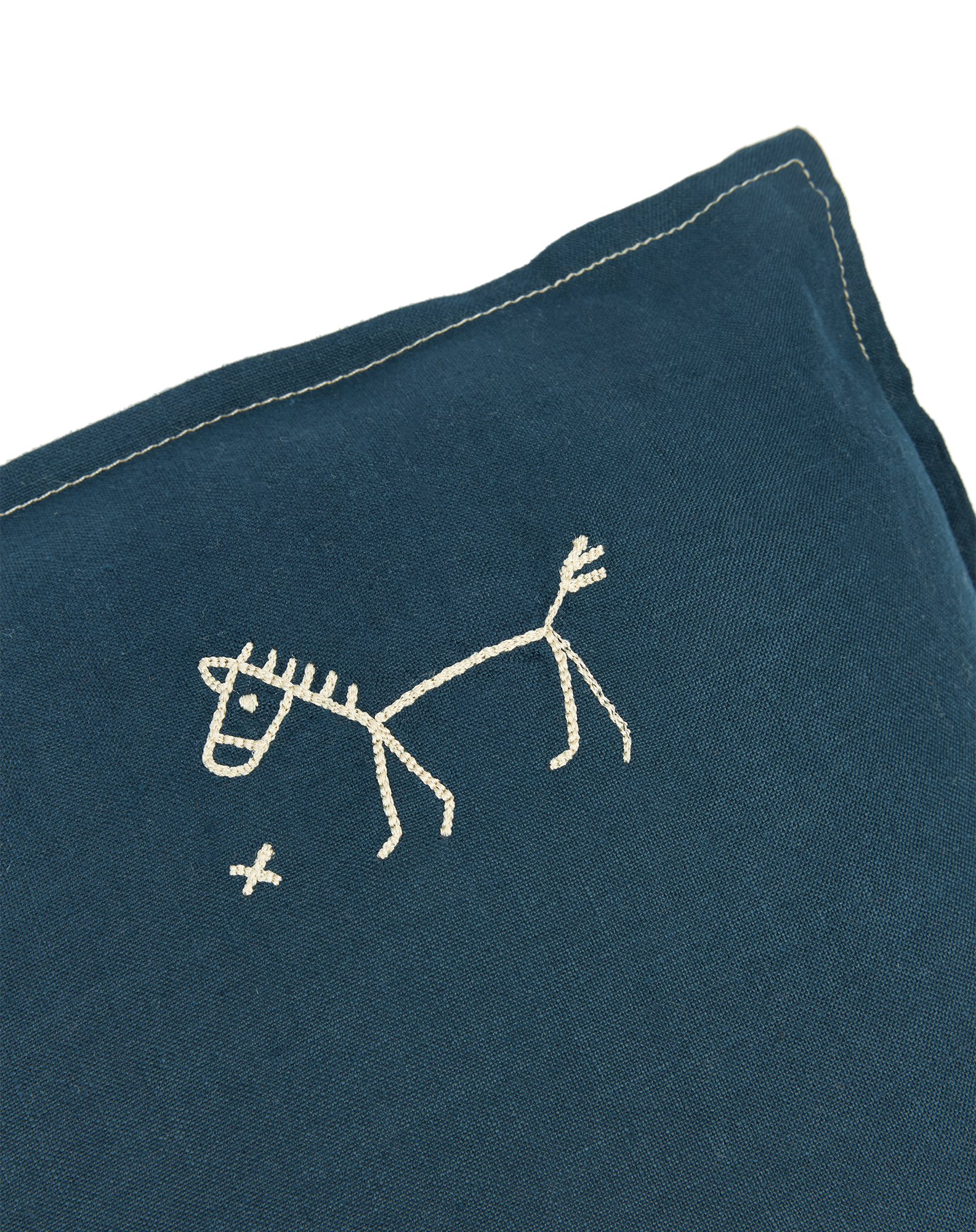 Coussin carré brodé en lin français lavé L1N0