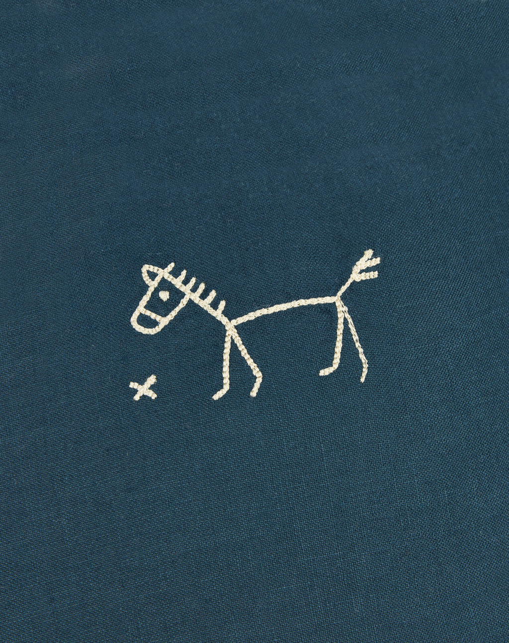 Embroidered square cushion in washed French linen L1N0