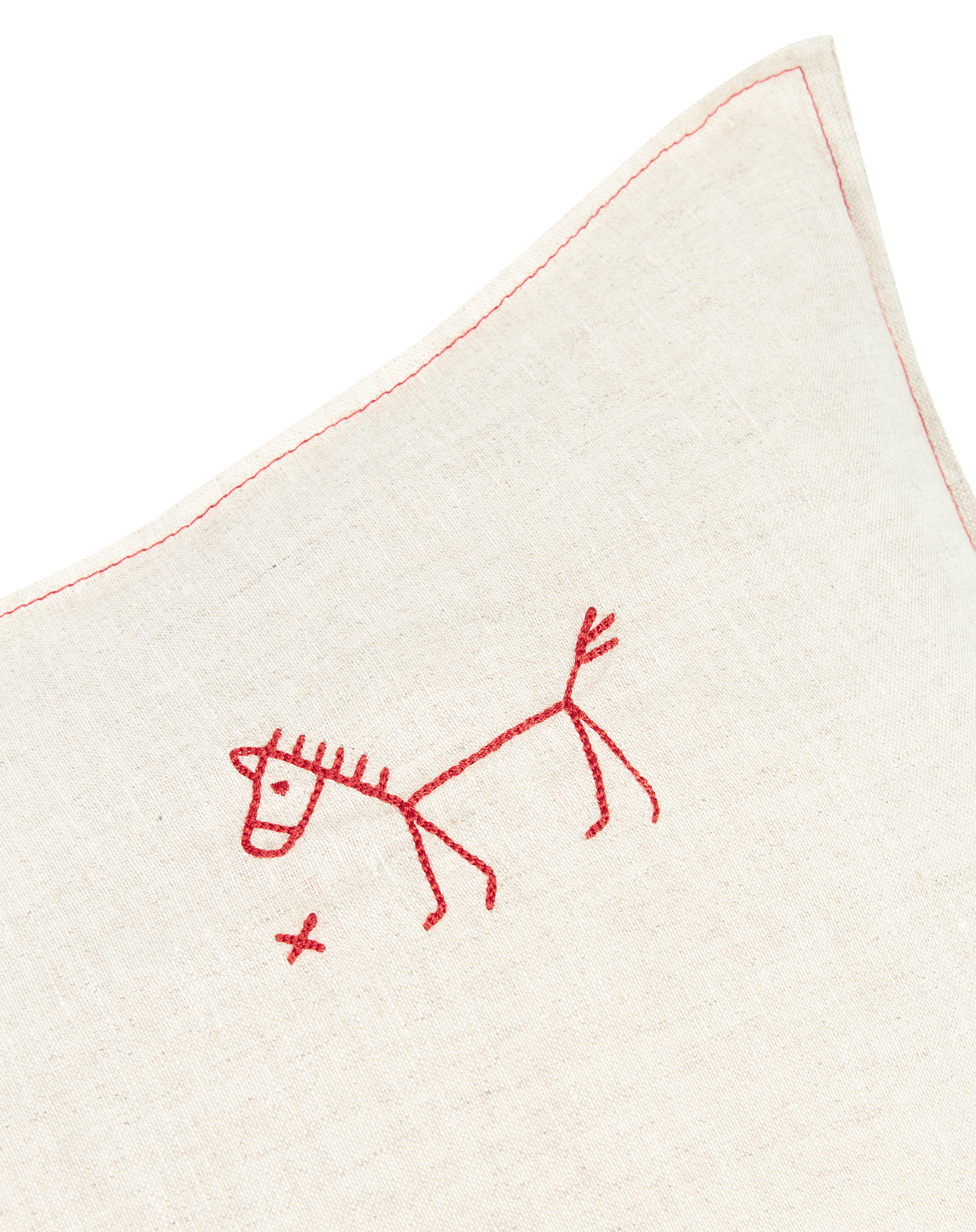 Coussin carré brodé en lin français lavé L1N0