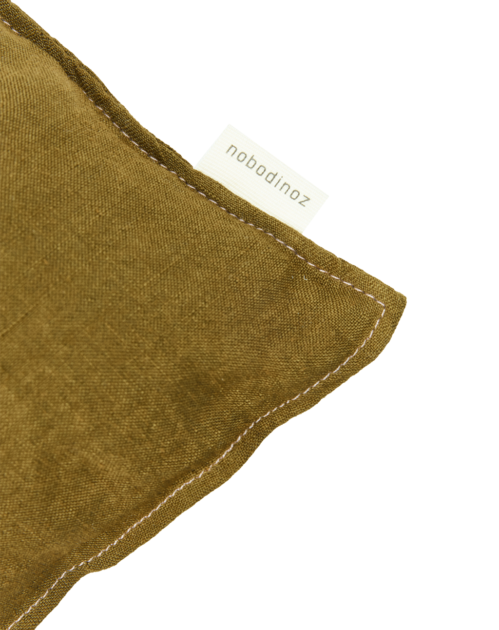 Embroidered square cushion in washed French linen L1N0