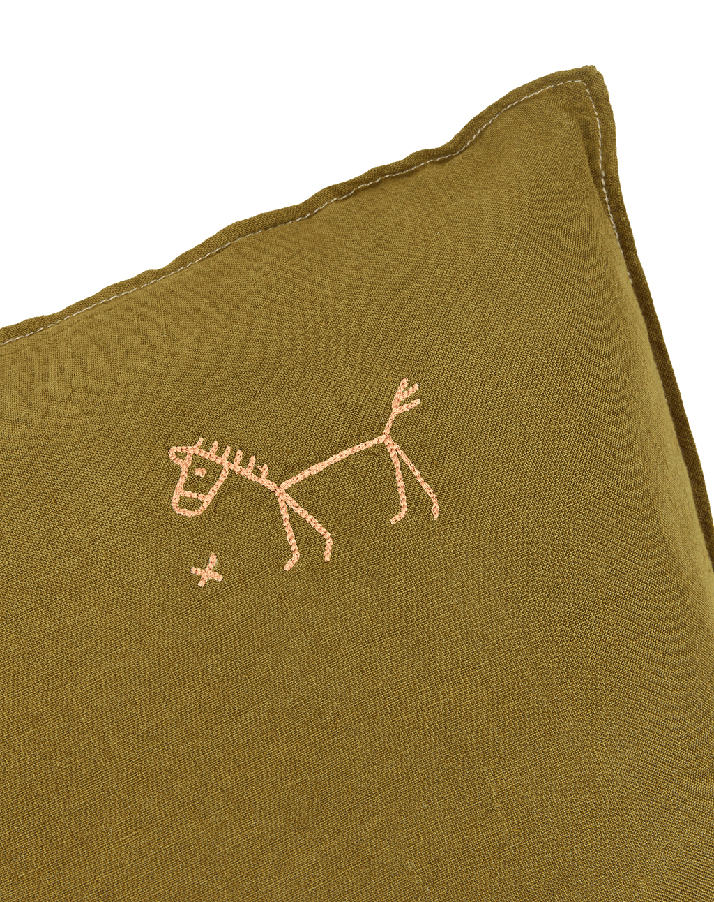 Embroidered square cushion in washed French linen L1N0
