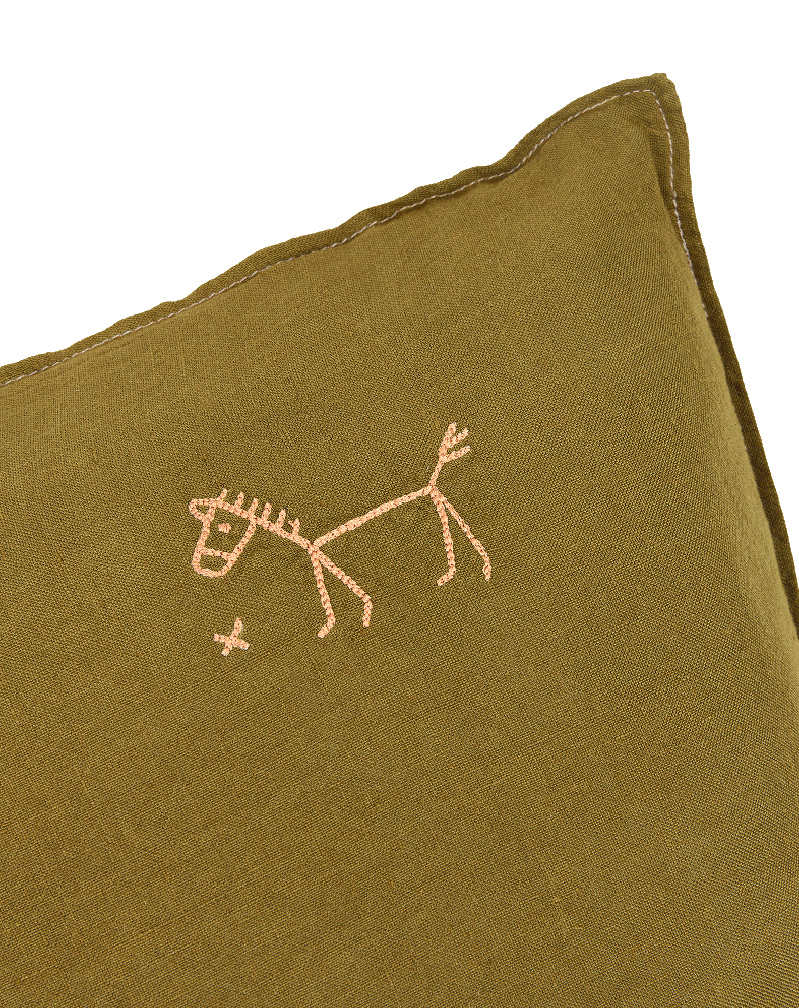 Coussin carré brodé en lin français lavé L1N0