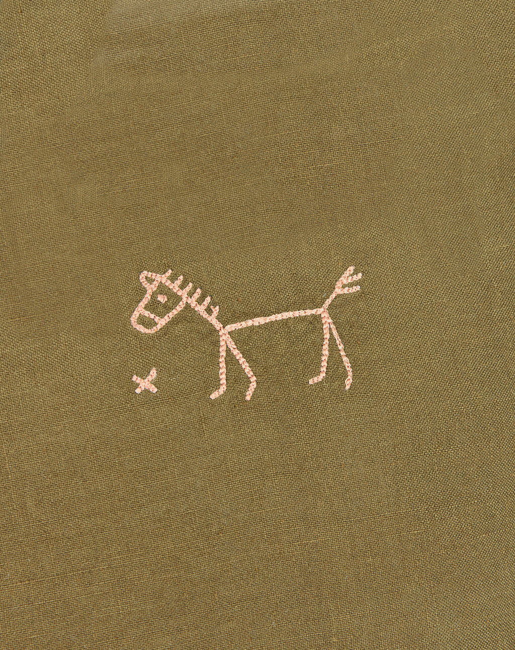 Embroidered square cushion in washed French linen L1N0