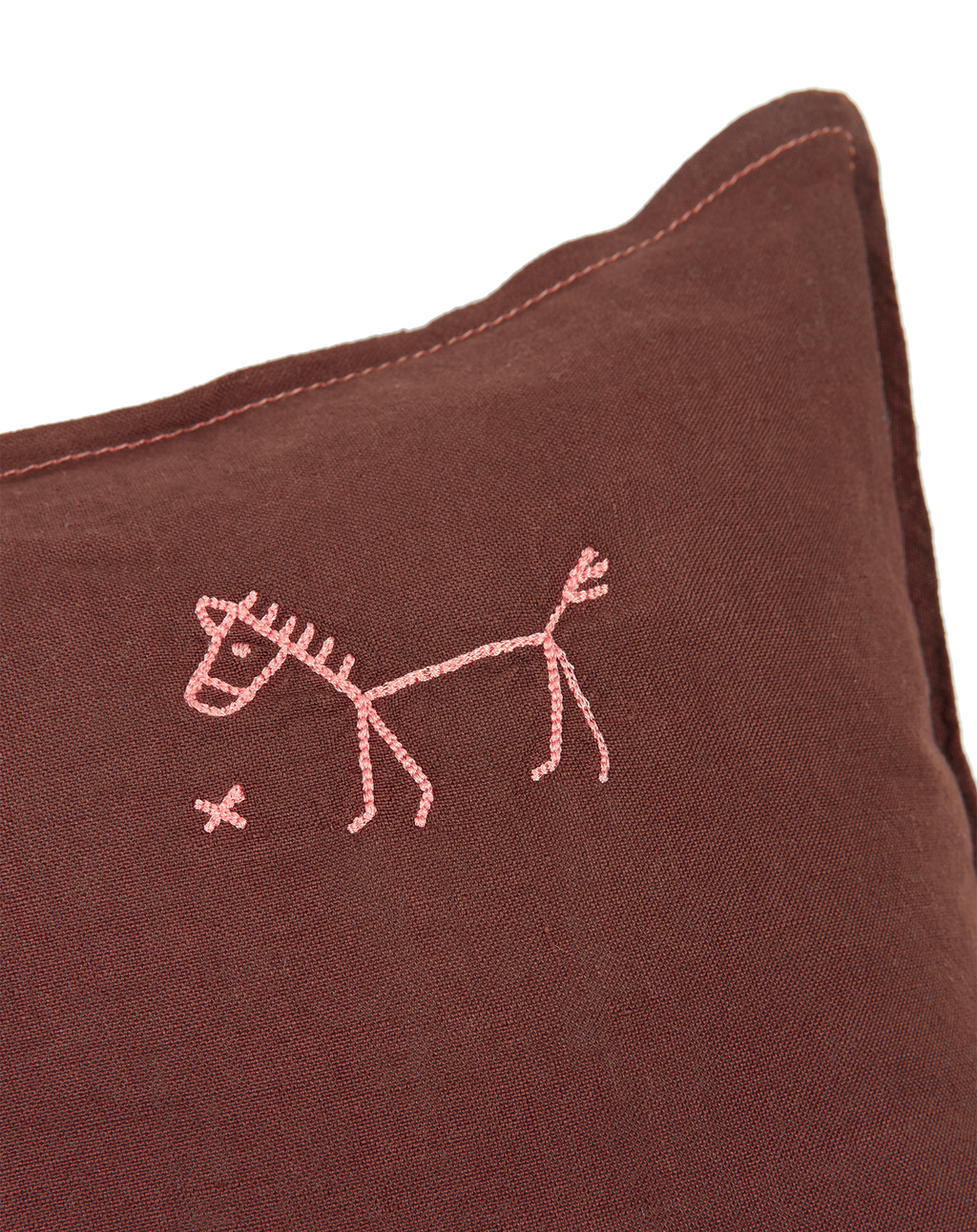 Embroidered square cushion in washed French linen L1N0