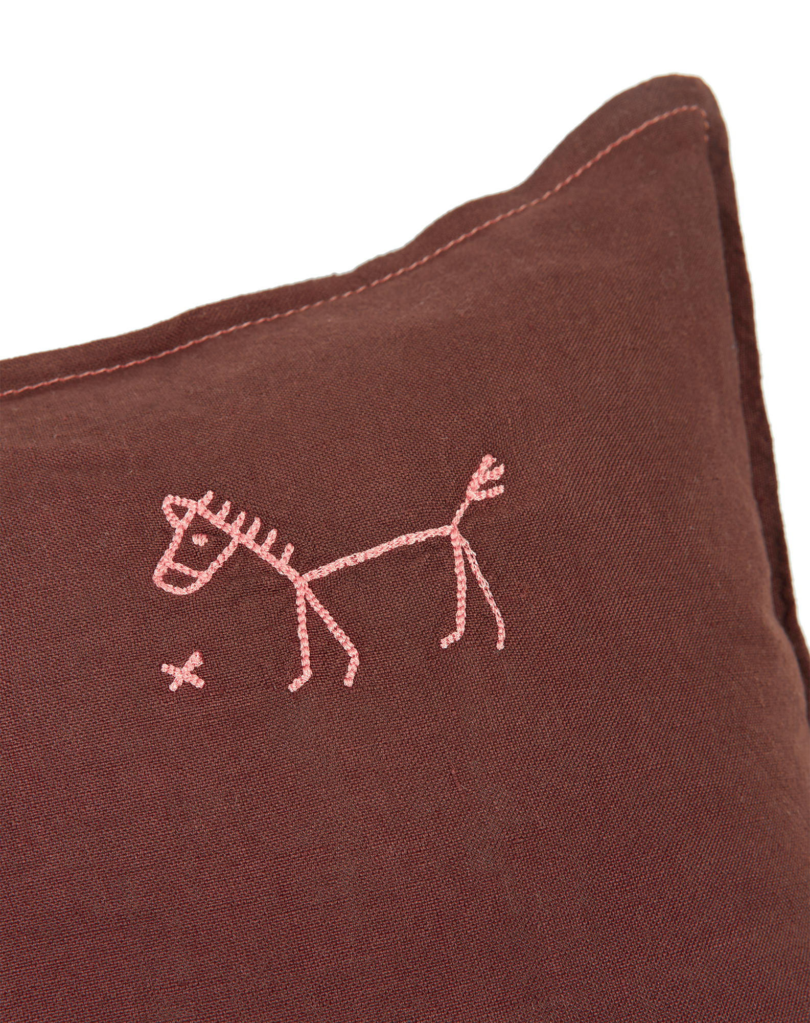 Coussin carré brodé en lin français lavé L1N0