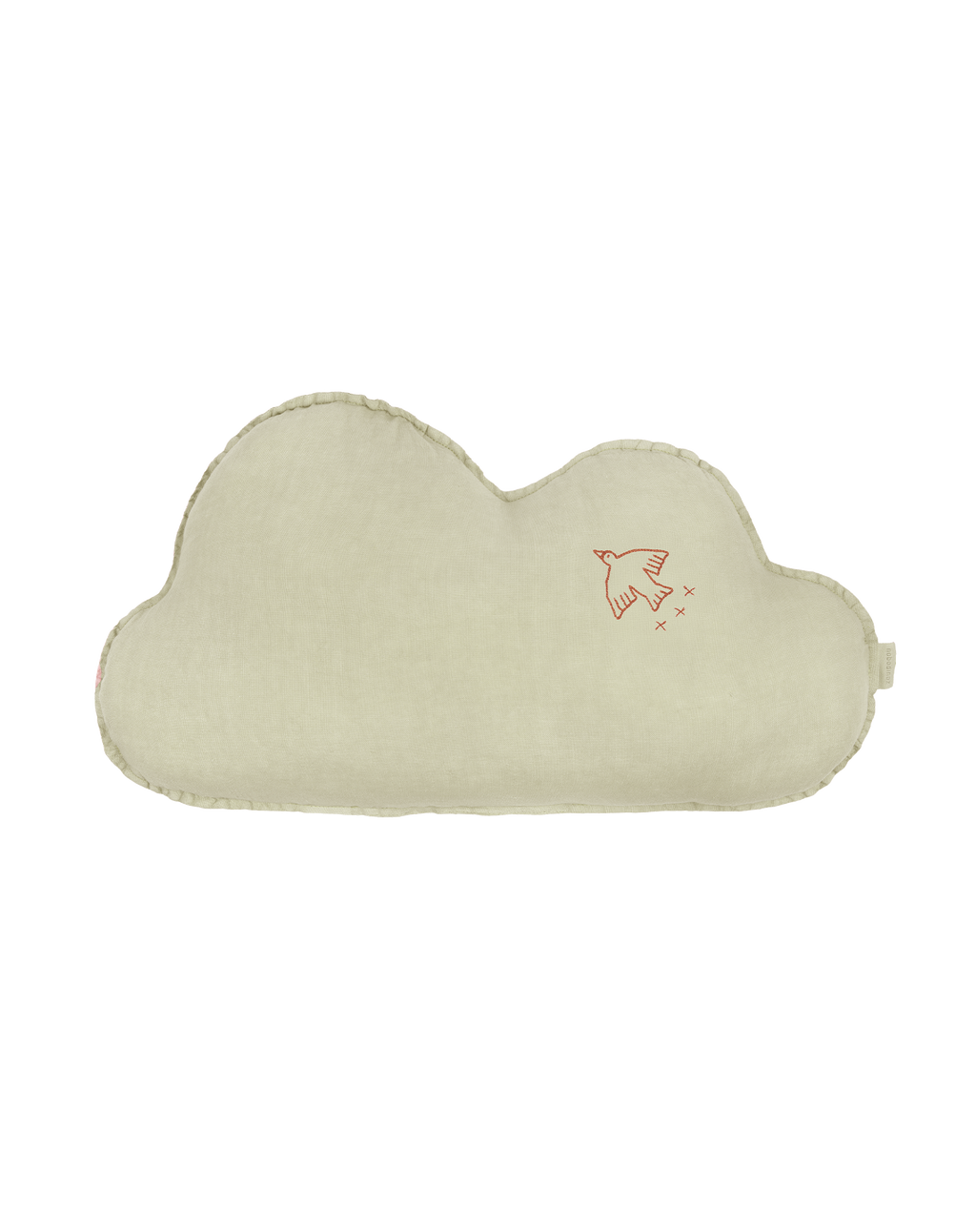 Coussin nuage en lin français lavé - Broderie oiseau - L1N0