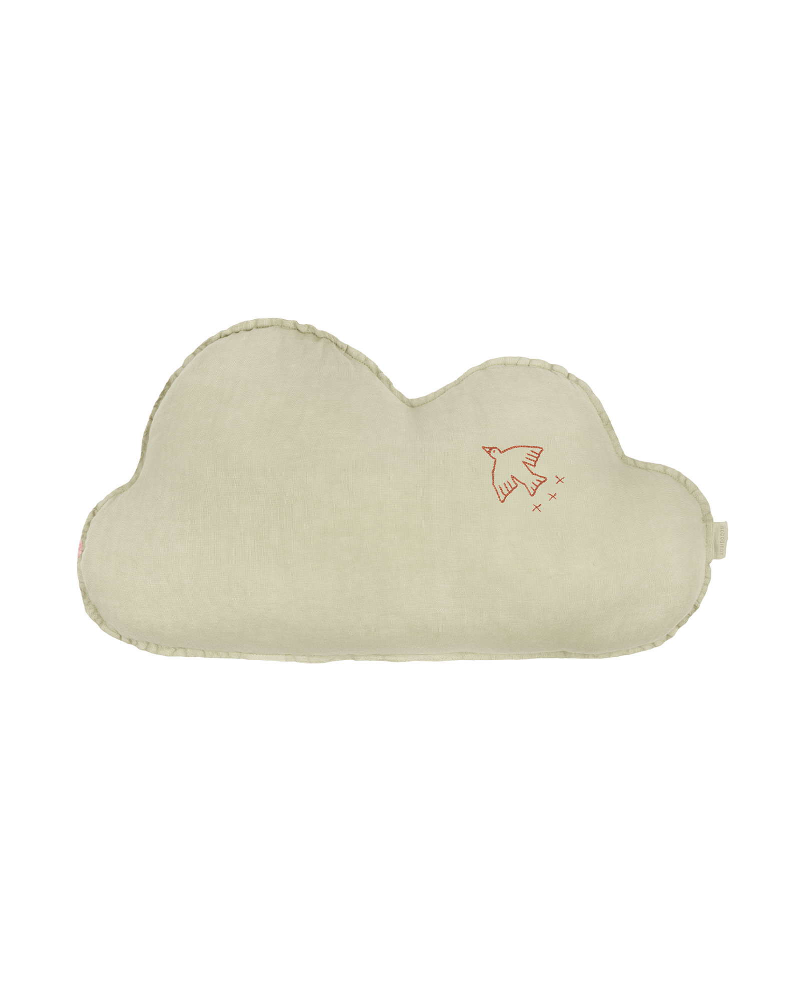 Cloud cushion in washed French linen - Bird embroidery - L1N0
