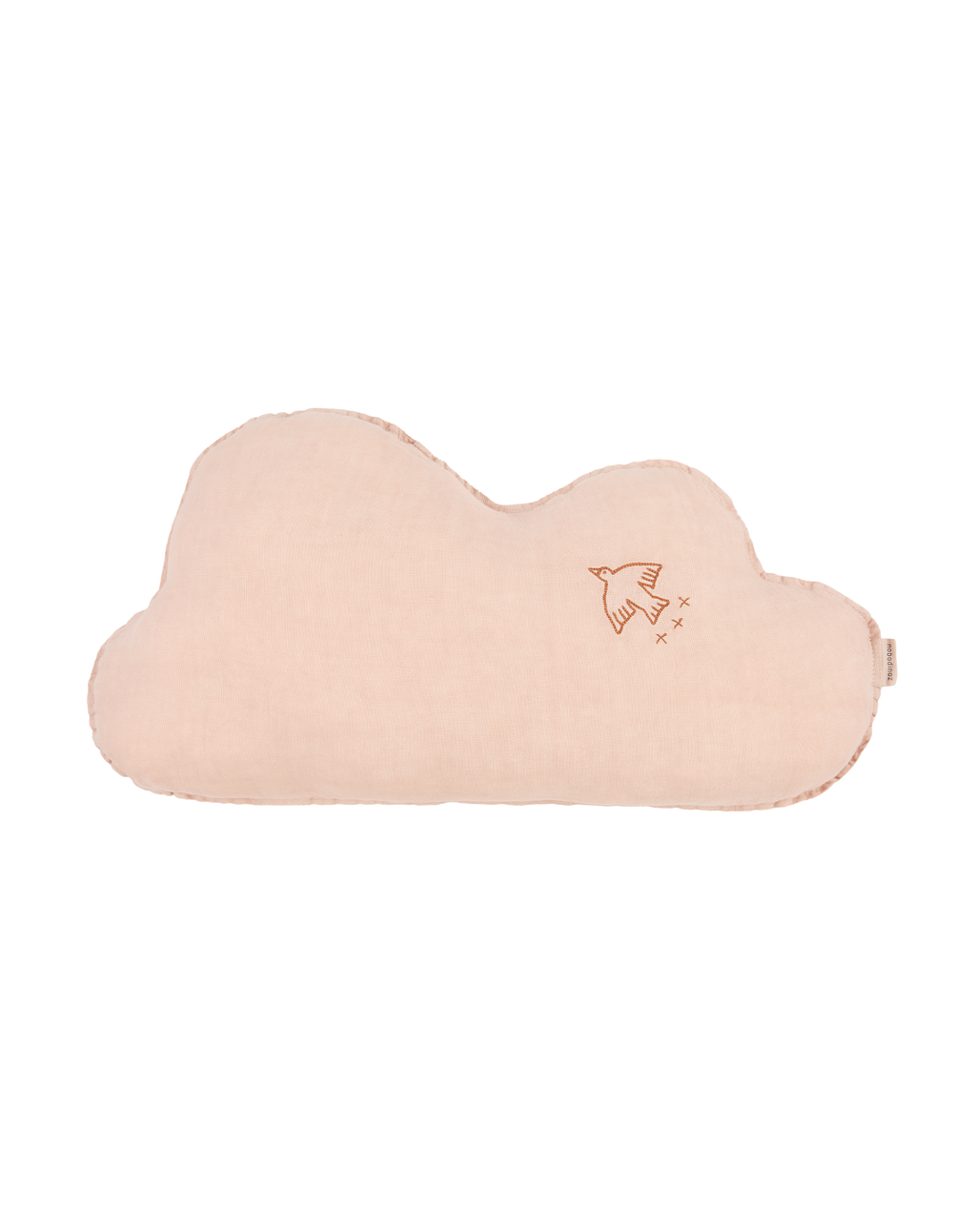 Coussin nuage en lin français lavé - Broderie oiseau - L1N0
