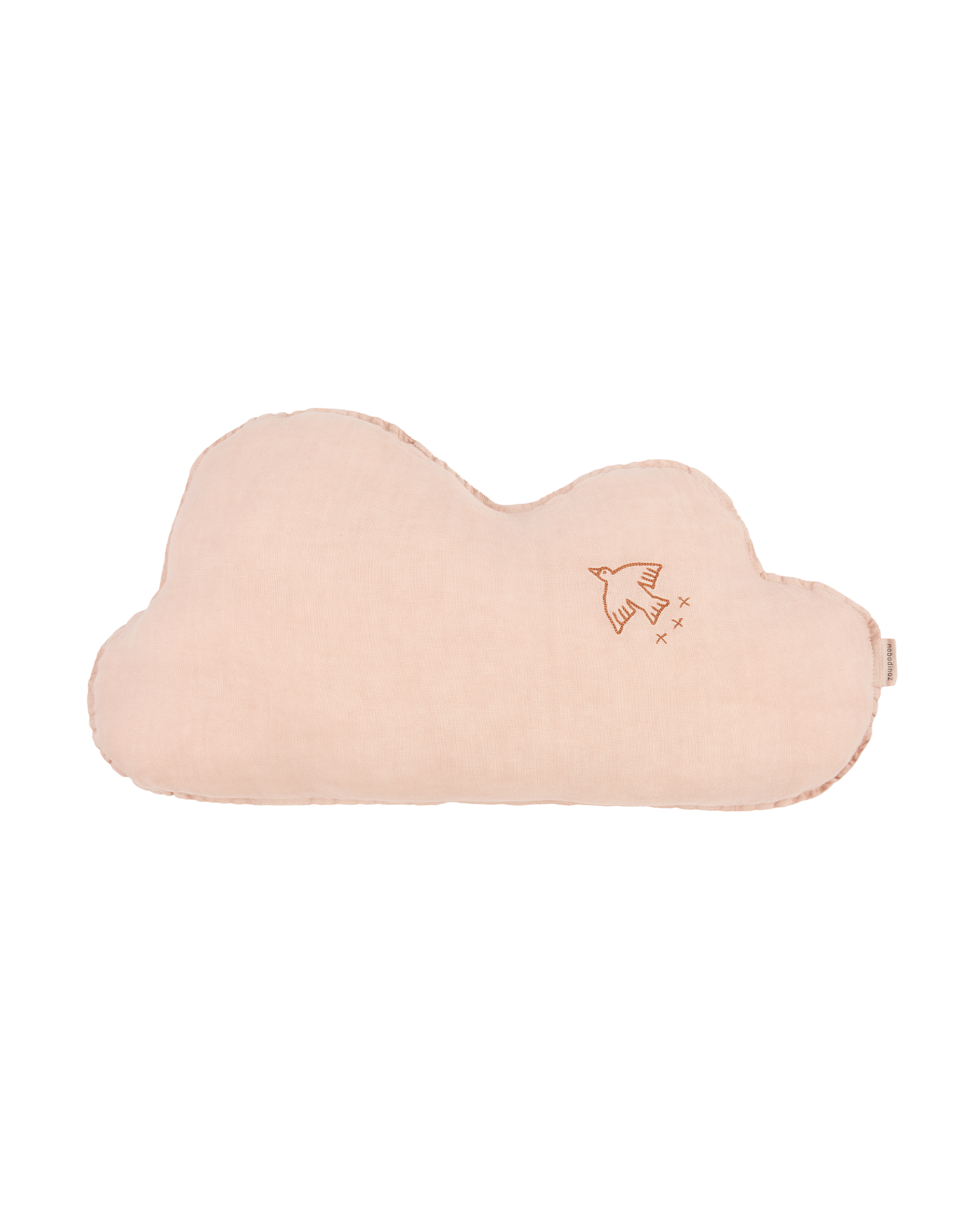 Cloud cushion in washed French linen - Bird embroidery - L1N0