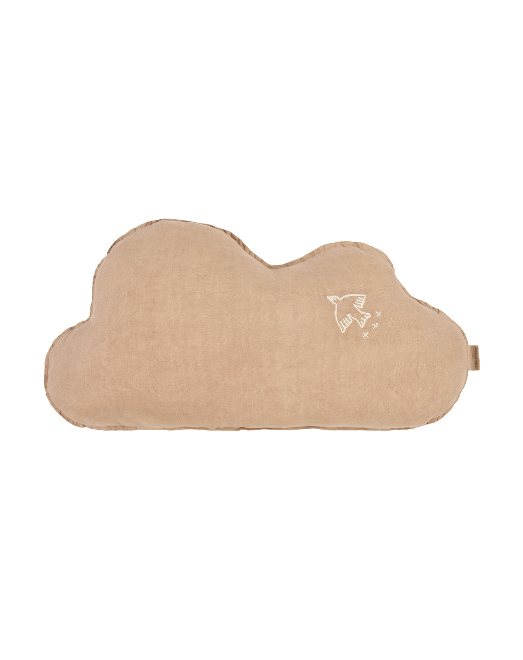 Coussin nuage en lin français lavé - Broderie oiseau - L1N0