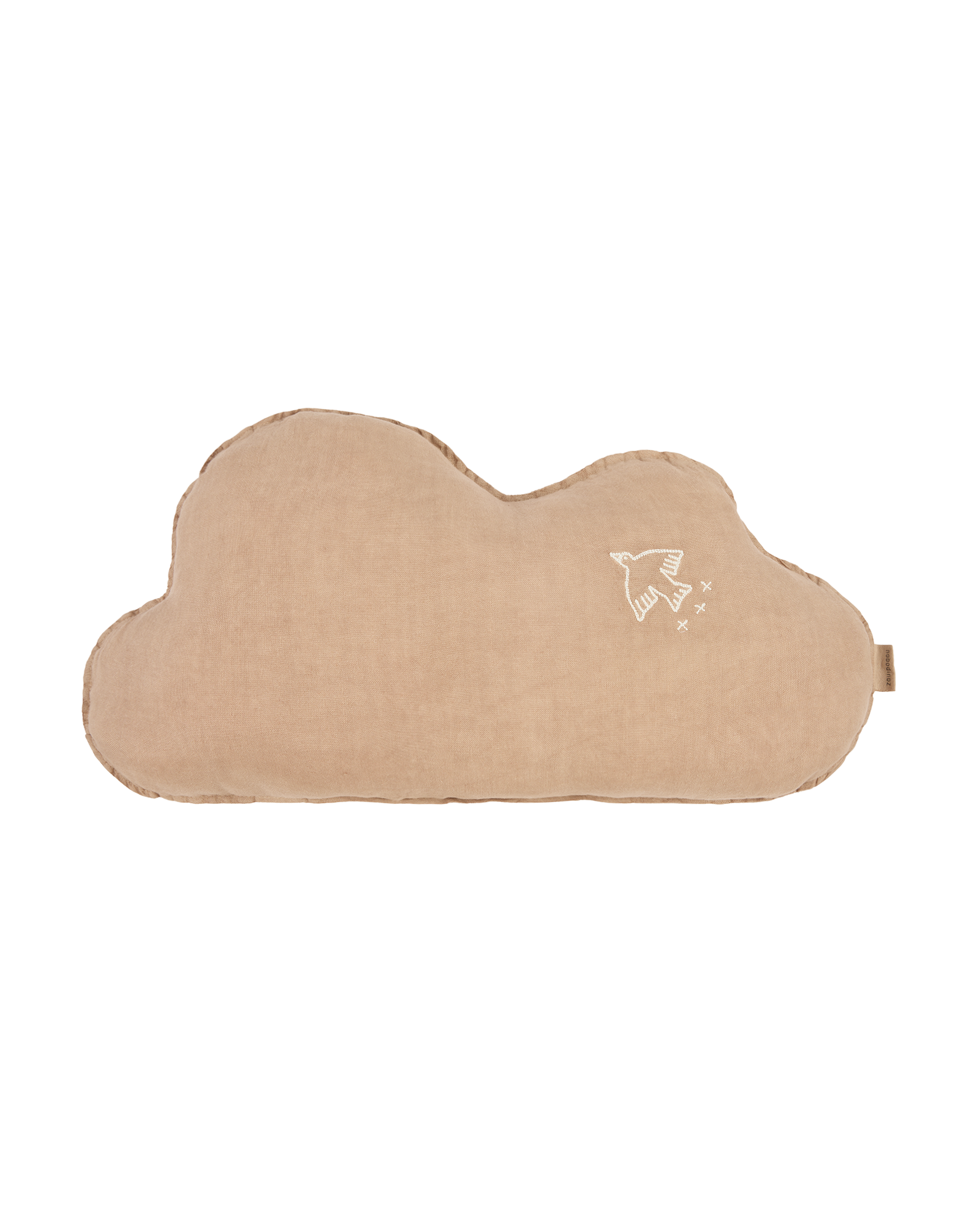 Cloud cushion in washed French linen - Bird embroidery - L1N0