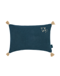 Embroidered rectangular cushion with tassels in washed French linen L1N0