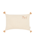 Cojín rectangular bordado de lino francés lavado con pompones L1N0