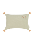 Coussin rectangulaire brodé en lin français lavé avec pompons  L1N0