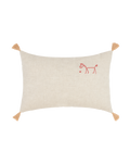 Coussin rectangulaire brodé en lin français lavé avec pompons  L1N0