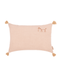 Cojín rectangular bordado de lino francés lavado con pompones L1N0