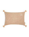 Embroidered rectangular cushion with tassels in washed French linen L1N0