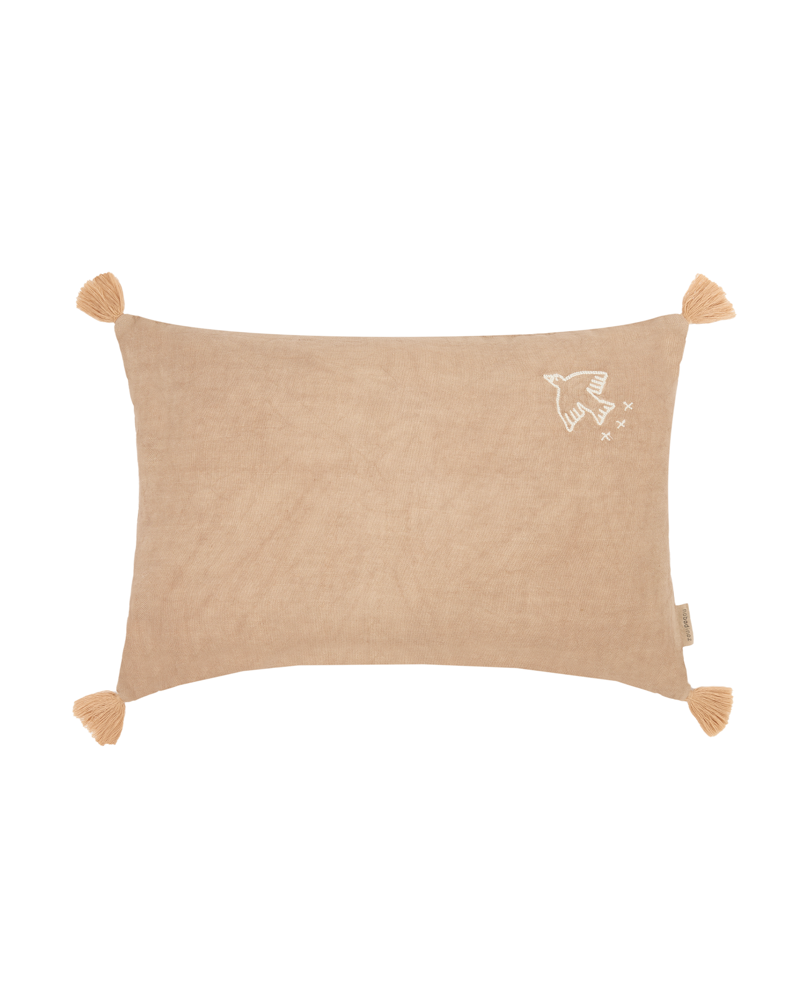 Embroidered rectangular cushion with tassels in washed French linen L1N0