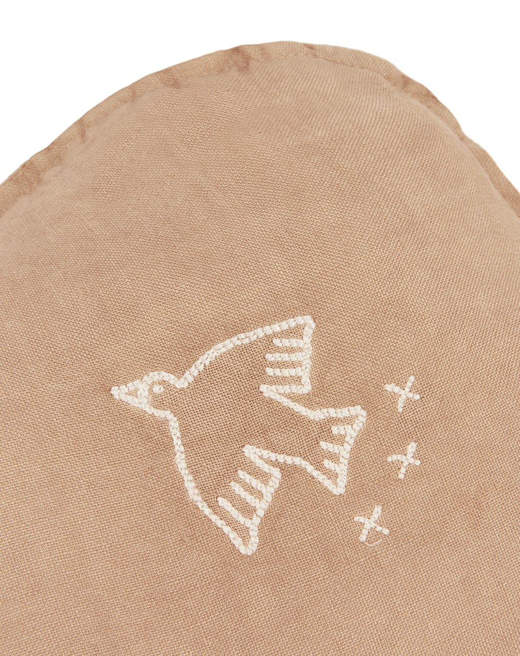 Coussin nuage en lin français lavé - Broderie oiseau - L1N0