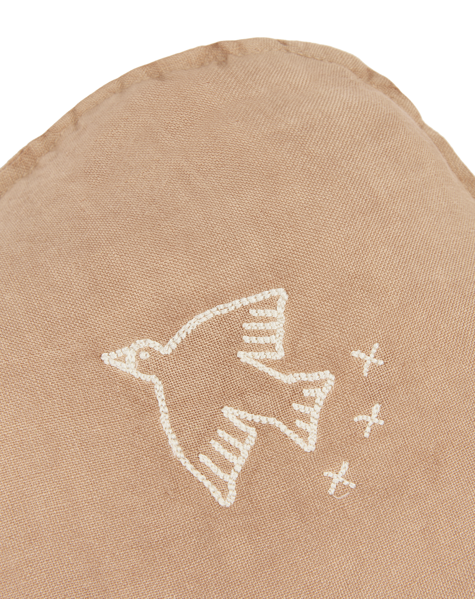 Cloud cushion in washed French linen - Bird embroidery - L1N0
