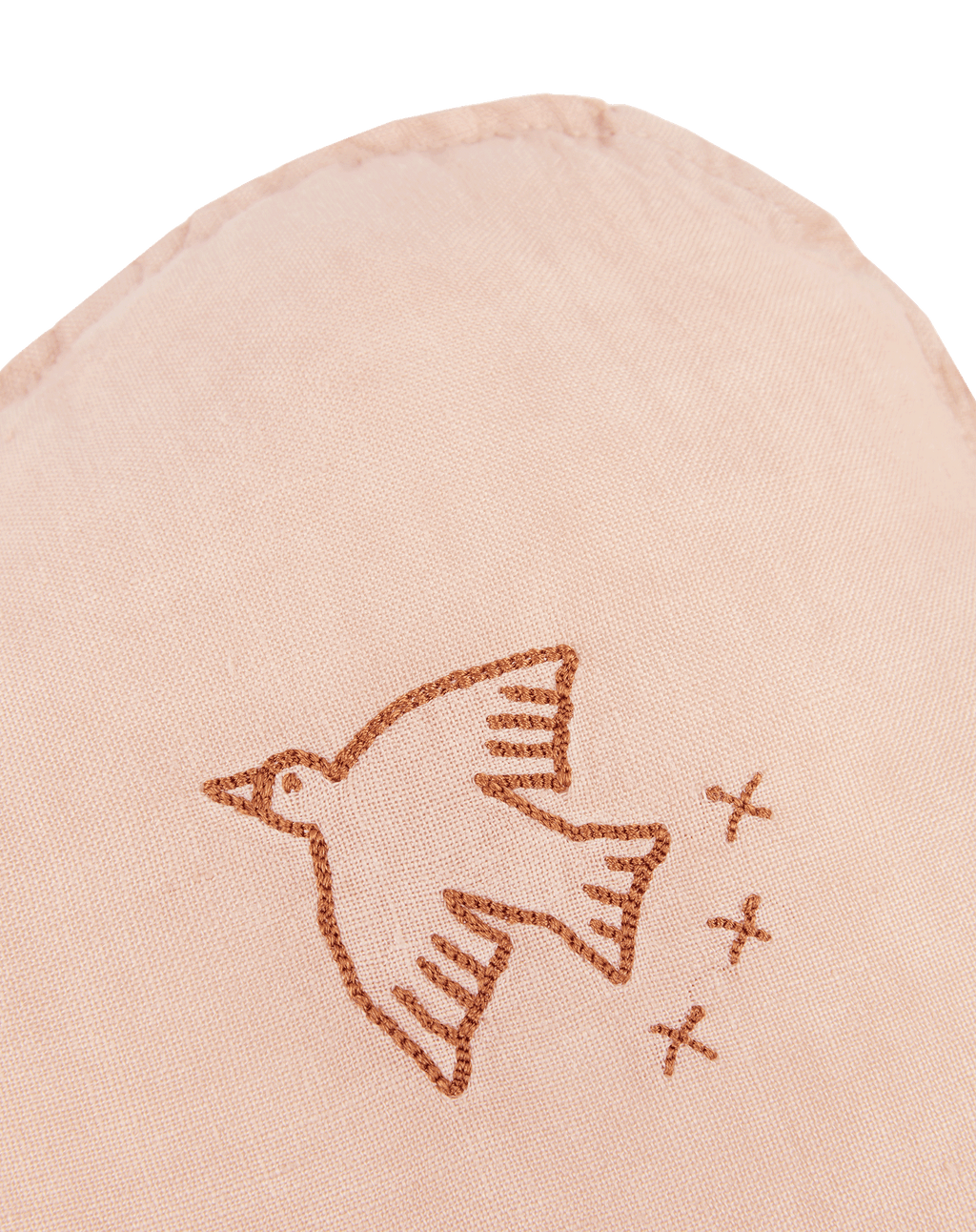 Coussin nuage en lin français lavé - Broderie oiseau - L1N0