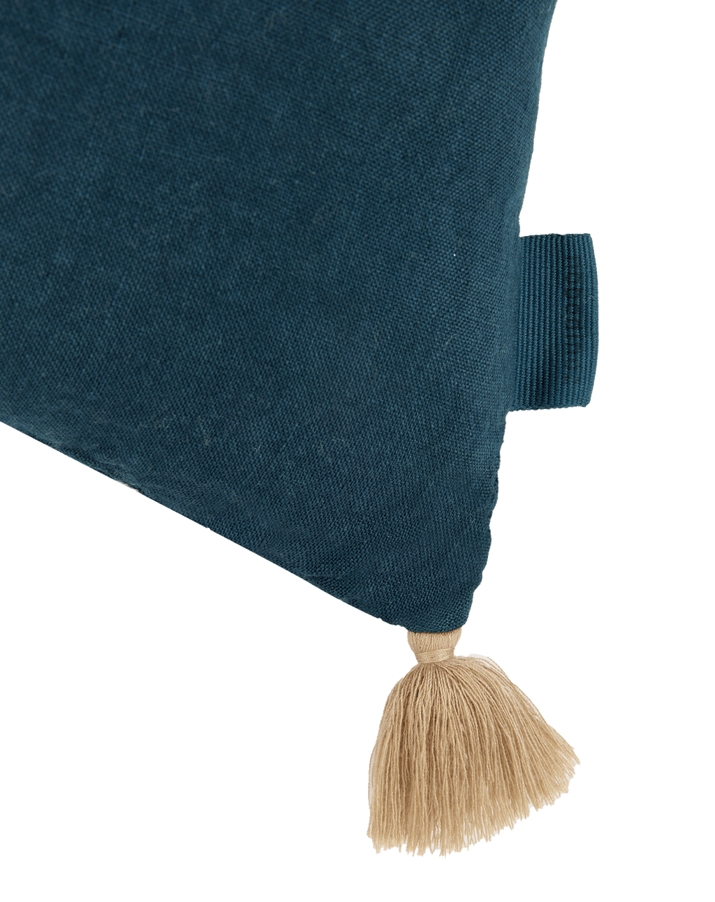 Embroidered rectangular cushion with tassels in washed French linen L1N0