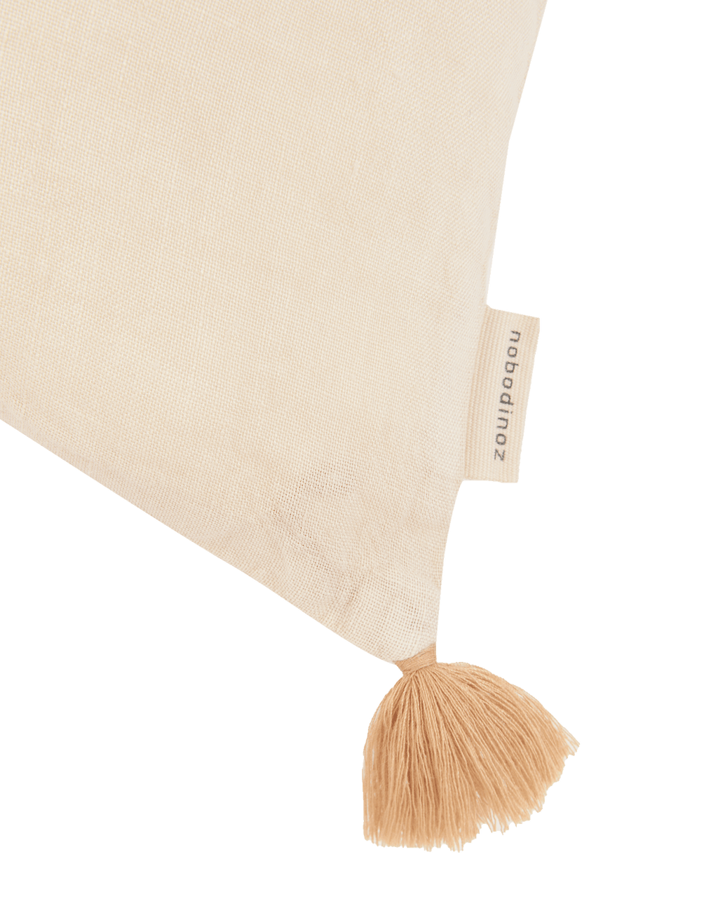 Cojín rectangular bordado de lino francés lavado con pompones L1N0