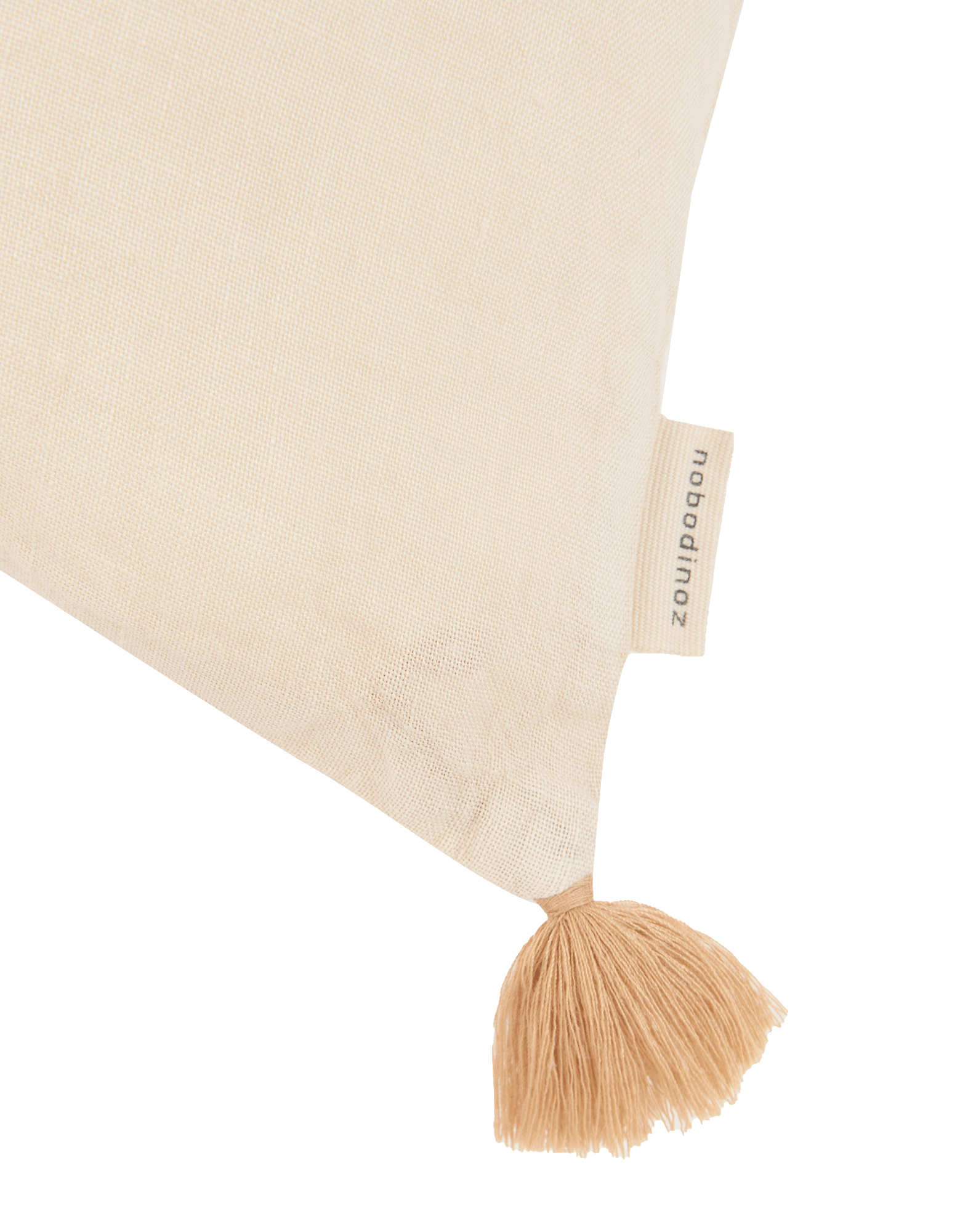 Cojín rectangular bordado de lino francés lavado con pompones L1N0