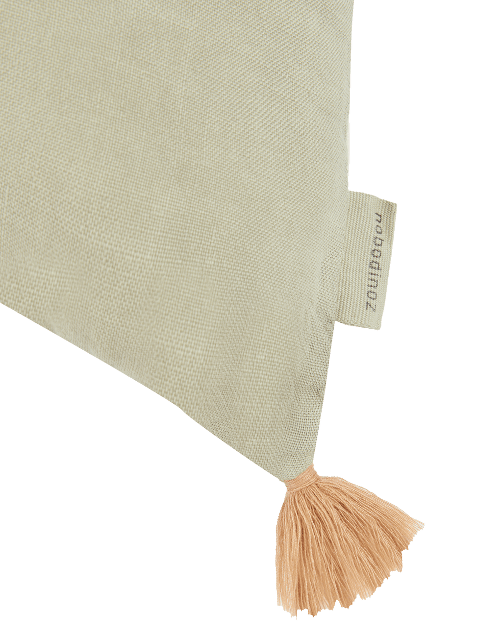 Coussin rectangulaire brodé en lin français lavé avec pompons  L1N0