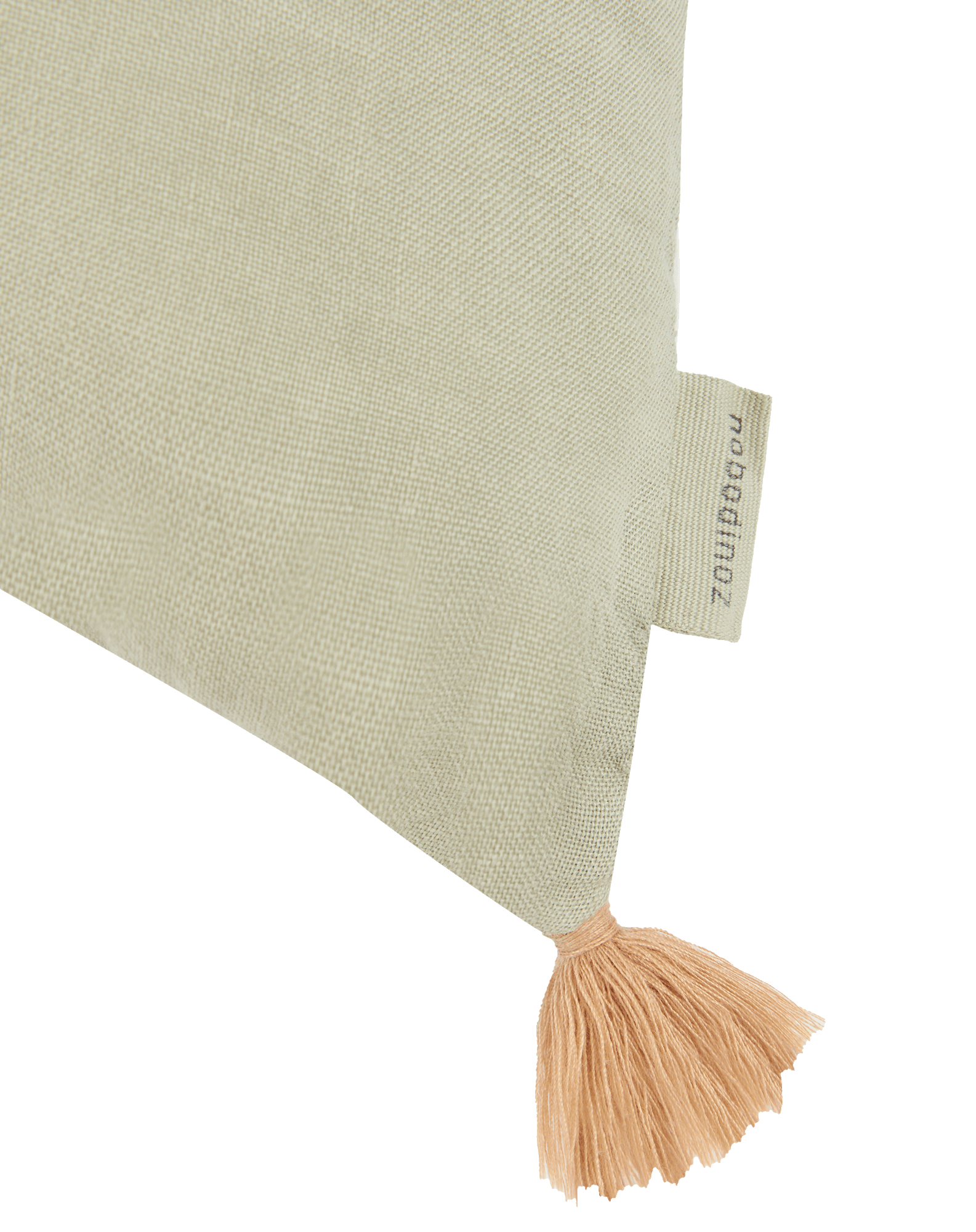 Coussin rectangulaire brodé en lin français lavé avec pompons  L1N0