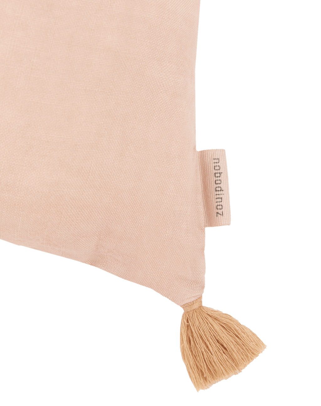Cojín rectangular bordado de lino francés lavado con pompones L1N0