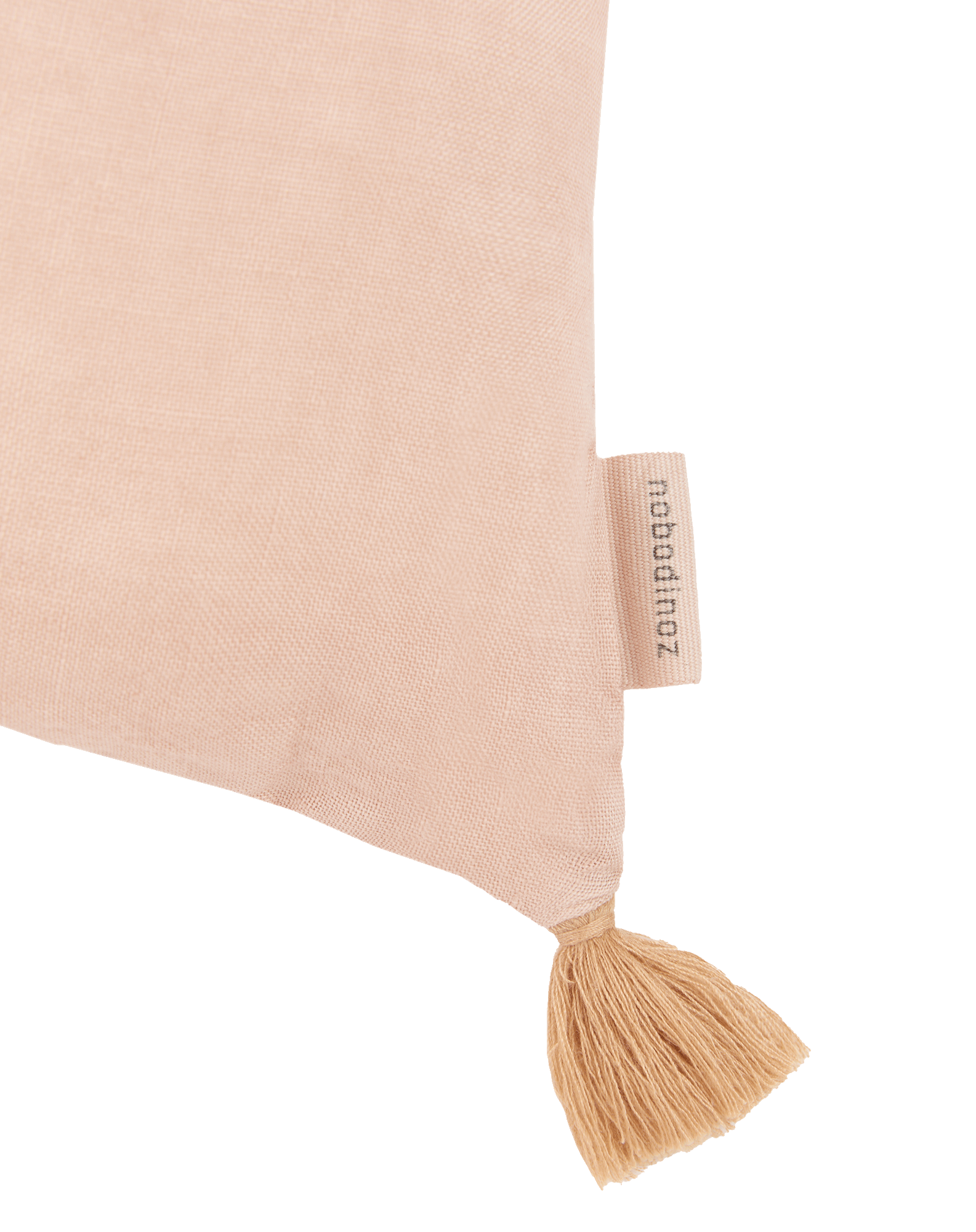Cojín rectangular bordado de lino francés lavado con pompones L1N0
